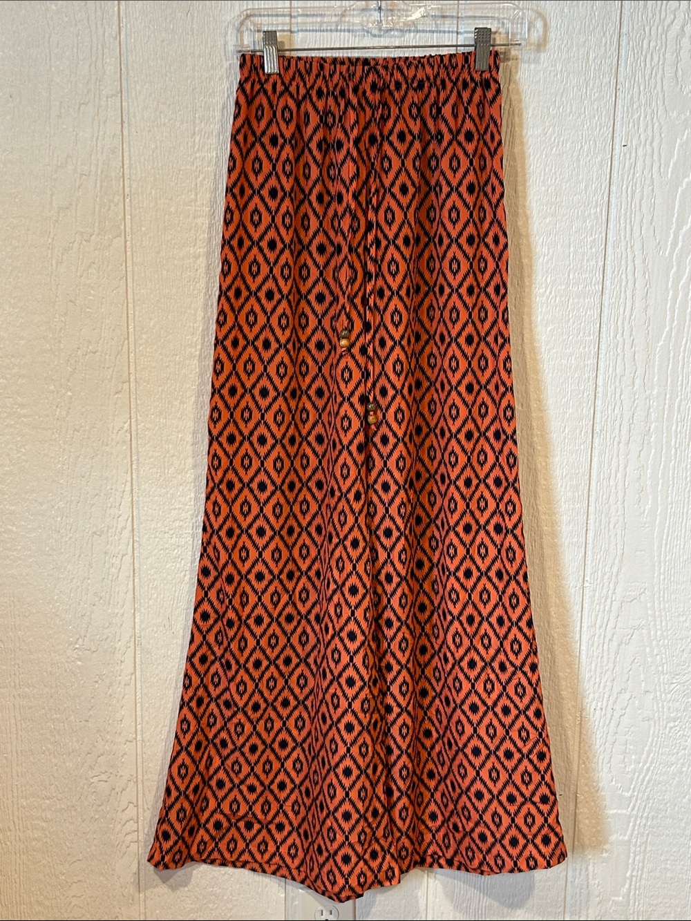 Miss Me Orange and Black Wide Leg Pants with Geometric Print